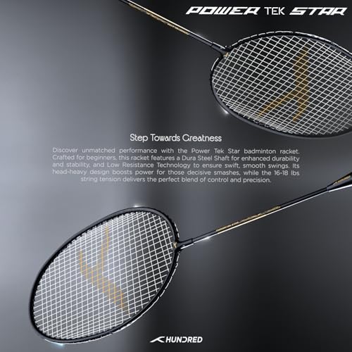 Hundred Powertek Star Set of 2 Strung Badminton Racket with Full Cover (Black) 6 51RvnEeaqZL