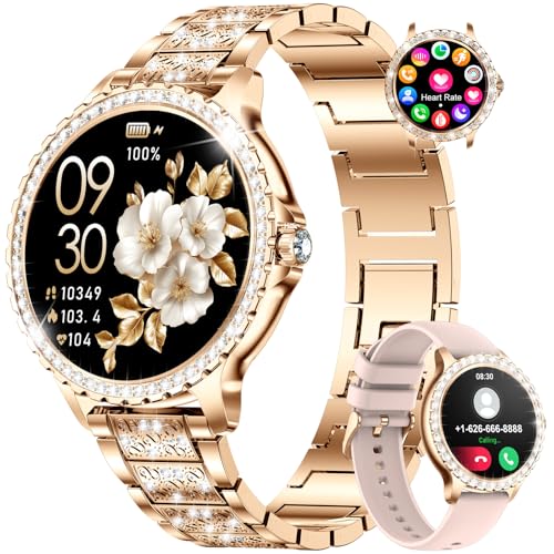 LIGE Smart Watches for Women 1.32 HD Fitness Tracker Watch with Answer/Make Call AI Voice Control Heart Rate/Calories/SpO2 Monitor 100+ Sport Modes Ladies Smartwatch for Android iOS 2 Straps Gold