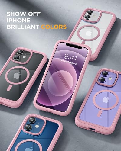 Image of Miracase Glass Series Designed for iPhone 12 /12 Pro 6.1 Inch, Upgrade Full-Body Magnetic Case with Built-in 9H Tempered Glass Screen Protector, with Camera Lens Protector, Magnetic Pink