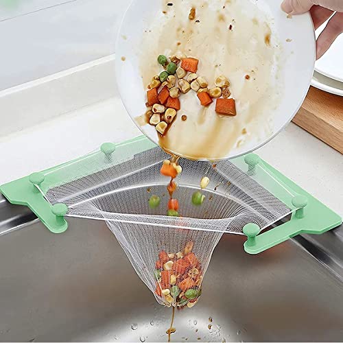 Sac de CréPine D'éVier, Filtre pour éVier de Cuisine ,Triangle Tri-Holder Filtre,Sac de Filet Suspendu en Maille pour éVier pour Restes de Déchets de Cuisine Avec 1 Support et 150 Sacs Filtrants Cover