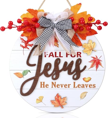 CHDITB 3D Maple Leaf Fall Front Door Welcome Sign,Autumn Welcome Wreath,Christian Fall for Jesus Bible Sign Hanging,Farmhouse Autumn Christian Wall Decor for Porch Backyard Thanksgiving Home Decor