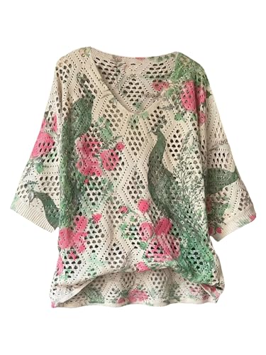 Image of Verdusa Women's Crochet Beach Summer Sweater 3 /4 Length Sleeve Boho Off The Shoulder Tops