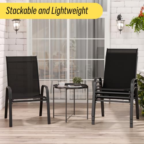 Image of Betterhood Patio Chairs Set of 6, Stackable Outdoor Dining Chairs Set with Breathable Seat Fabric, All-Weather Powder-Coated Metal Frame for Pool Side, Backyard, 350LBS Capacity (Black, Set of 6)