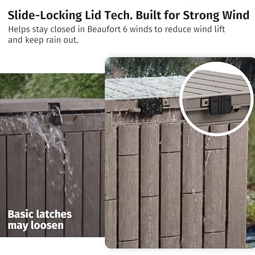 Image of EAST OAK Outdoor Storage Box, 31 Gallon Deck Box, Waterproof Resin Storage Bin for Patio Cushions, Gardening Tools, Accessories, Lockable, UV Resistant, Brown