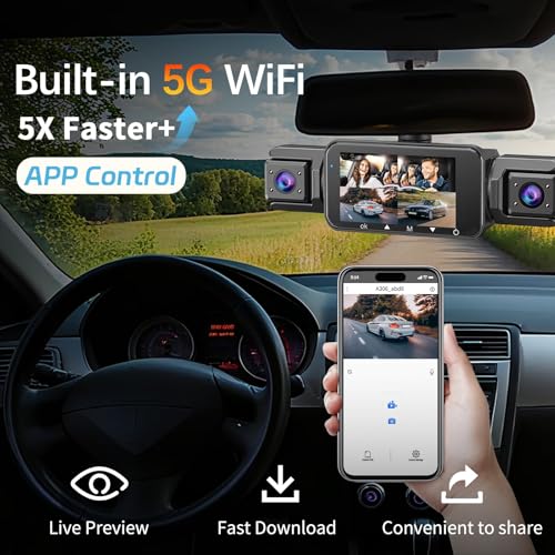 Image of 4 Channel Dash Cam Front and Rear Cabin, 360 Dash Camera, Night Vision 8 IR Lamps for Cars, 5G WiFi for Download, G-Sensor, 24H /7 Parking Mode with 64GB Card, Support 256 GB Max