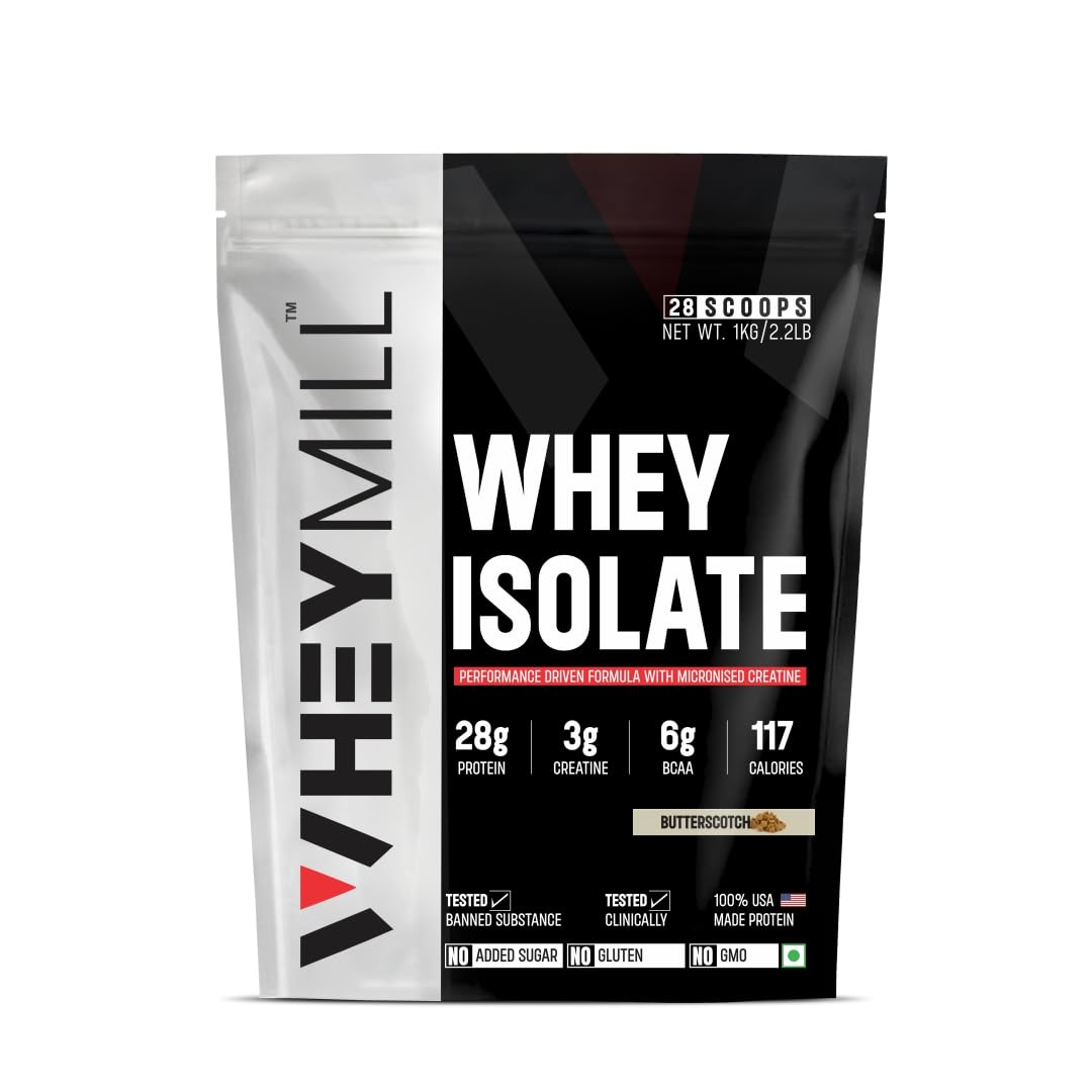 WHEYMILL 100% Whey Protein Isolate | 28G Protein, 3G Creatine, 7G Bcaa |Supplement Powder With Creatine For Men, Women & Athletes (1 Kg/2.2Lb | 28 Servings | Butterscotch) (B0CCVWHMB4) Amazon Price History, Amazon Price Tracker