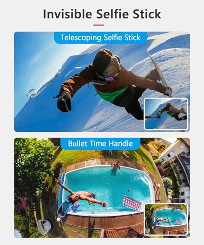 Image of 360 Bullet Time Handle & Invisible Selfie Stick Bundle for Insta360 X5 /X4 /X3 /X2 /X, GoPro Hero 13 /12 /11 /10 /9, DJI Osmo Action | Rotating Bullet Time Tripod Handle & Extendable Monopod