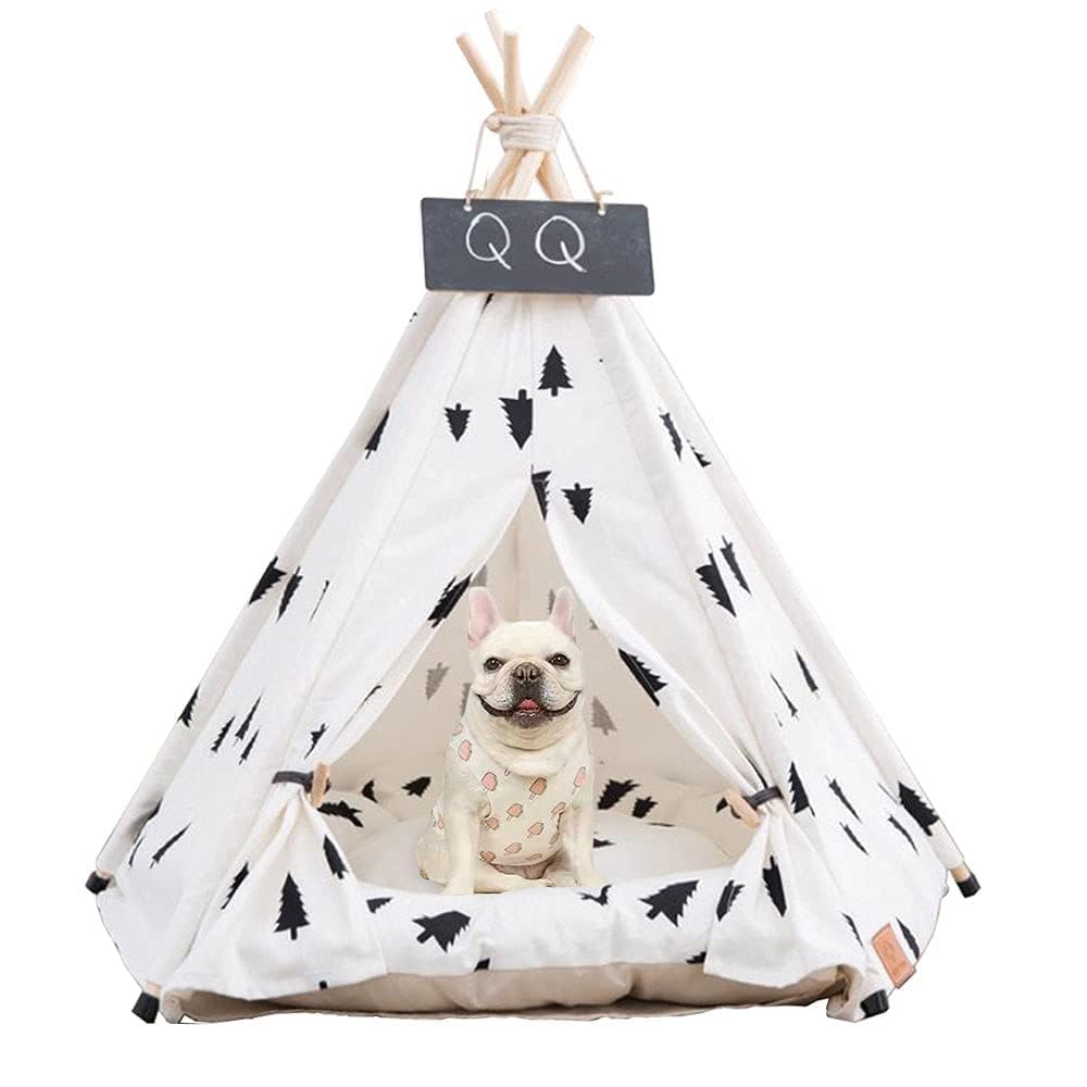 Tente tipi pour chien et chat avec coussin antidérapant Motif arbre amovible et lavable 50 x 50 x 60 cm