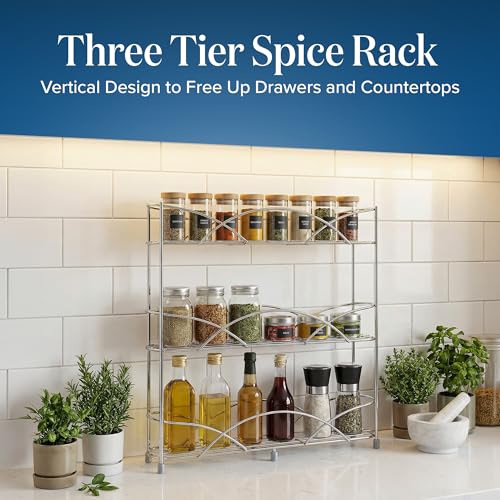 joeji's Kitchen Free Standing Spice Rack Organiser - Perfect Spices & Herbs Storage Holder - Up to 21 Jars Capacity - Suction Cups for Stability - Silver - Image 4