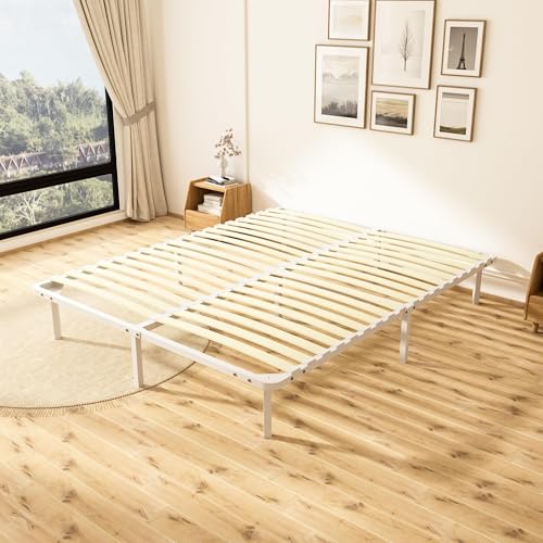 TEENO Sommier 160x200 | Sommiers à Lattes avec 9 Pieds | 2x18 Lattes | Hauteur 29cm | Cadre de Lit 160x200 avec Sommier | Lit Double | Blanc, Style Moderne et Minimaliste