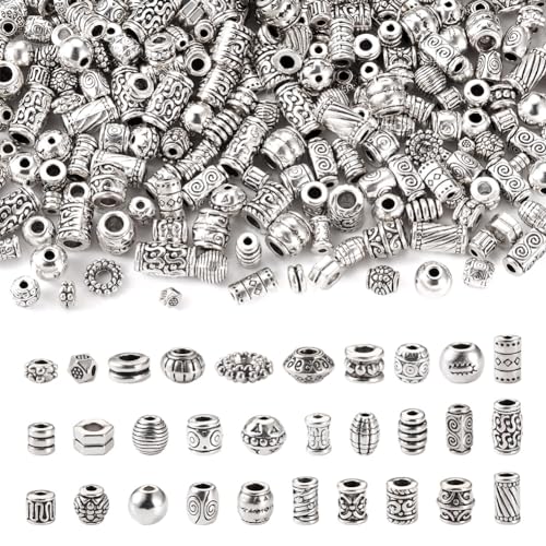 300Pcs Assorted Tibetan Style Alloy Beads Antique Silver Alloy Tube