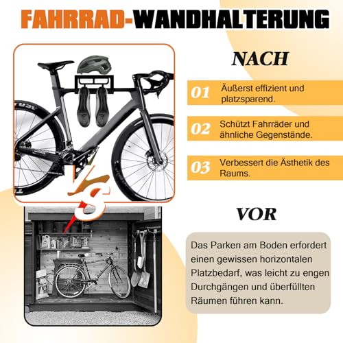 Fahrrad Wandhalterung, Fahrrad Aufhängung, Fahrrad Halterungen Wand, Wandmontage für Fahrradausrüstung, Tragkraft 30KG, Stahl, Platzsparender Fahrradständer, für MTB, Rennrad (Schwarz)