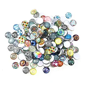 200pcs 12mm Mosaic Printed Glass Dome Half Round Mosaic Tile Flatback Half Round Dome Tiles Mosaic Printed Glass Cabochons for DIY Photo Pendant Jewelry Making'