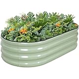 G GOOD GAIN Raised Garden Beds - 4x2x1ft Galvanized Planter Boxes Kit with Protective Tape & Gloves & Tools | Oval Metal Outdoor Raised Bed for Gardening Vegetables, Fruits, Flowers, Herbs, Green