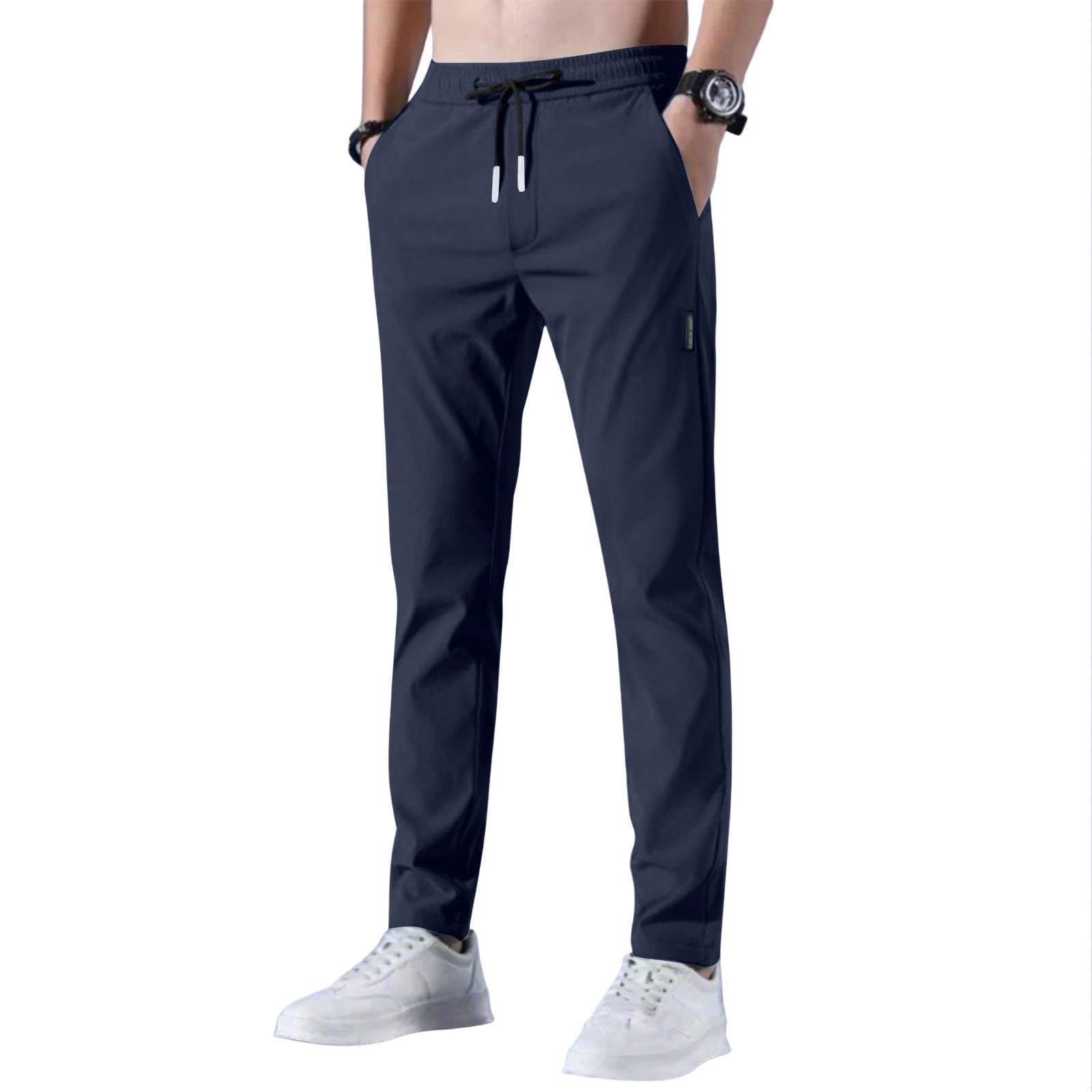 Mens Athletic Pants Lightweight Quick Dry Workout Hiking Pants Golf High Waisted Drawstring Joggers with Pockets