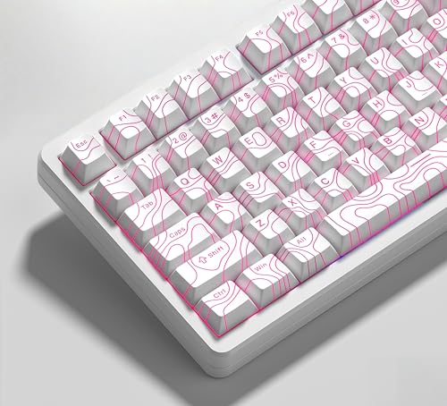 Image of dagaladoo Double Shot PBT keycaps 119 Keys Set White Topographic Shine Through Custom keycaps Cherry Profile Custom Keyboard Key caps for 60 /65 /75 /TKL /96 /100% US Layout Mechanical Keyboard