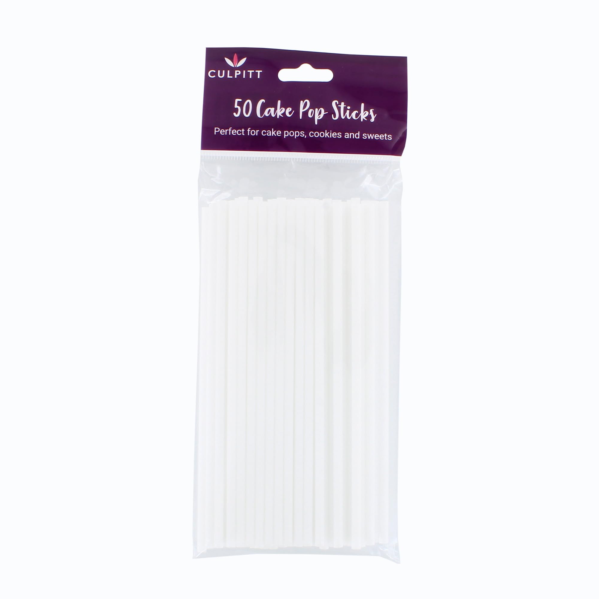 Culpitt White Round Plastic Cake Pop Sticks, Lollipop Sticks, Craft Sticks - Pack Of 50