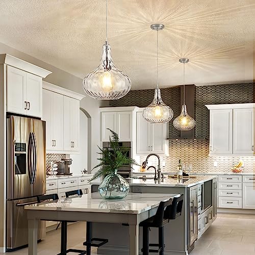 Catiner P19-1N1 Glass Pendant Light Brushed Nickel 11-Inch Hammered Pendant Lighting For Kitchen Island thumb #5