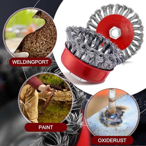 Image of Tandefio 24 Pcs 3 Inch and 4 Inch Wire Wheel Cup Brush with 5 /8 inch-11 Threaded Arbor for 4 1 /2 Angle Grinder Twisted Knotted Grinder Abrasive Wire Brushes for Heavy Cleaning Rust Removal (Combined)