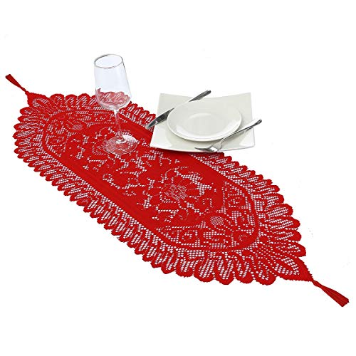Chemin de table rouge polyester effet dentelle lavable pour embellir vos réceptions - 2