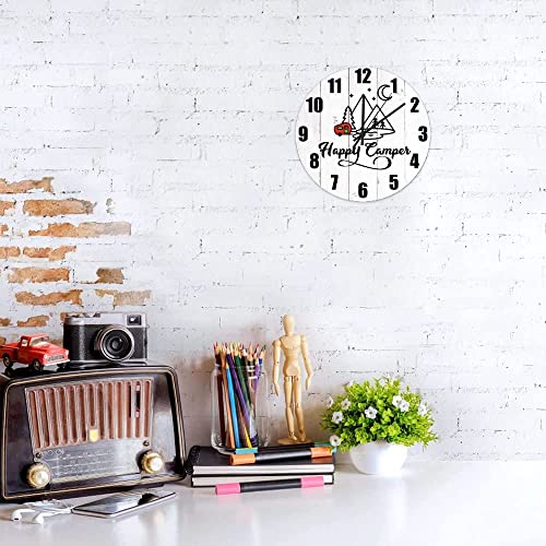 Aroggeld Kitchen Wall Clock Happy Camper Rv Clock Battery Operated 10 Inches Silent Non Ticking Wall Clocks White Quartz Wooden Round Wall Clocks For Kitchen, Living Room, Bedroom, Office Easy To Read #TOP3