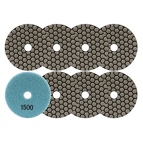 FOCSTOL Diamond Dry Polishing Pads - 8pcs 100mm Grit 1500 Polishing Kit for Granite Marble Artificial Stone Quartz for Angle Grinder