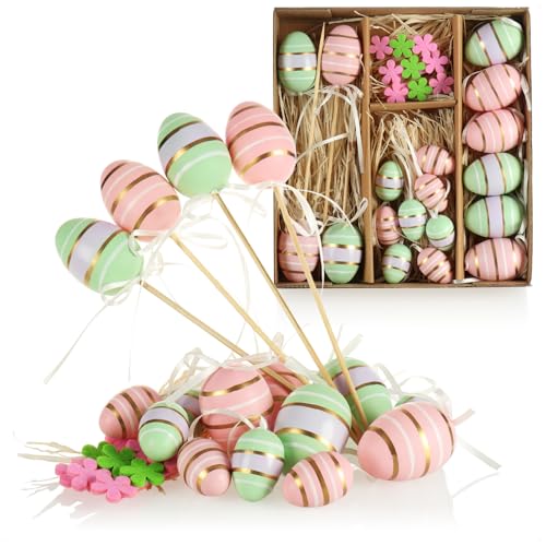 COM-FOUR® Juego de decoración de Pascua de 18 Piezas - Decoración de Pascua para el Ramo de Pascua - Coloridos Huevos de Pascua para Colocar y Pegar