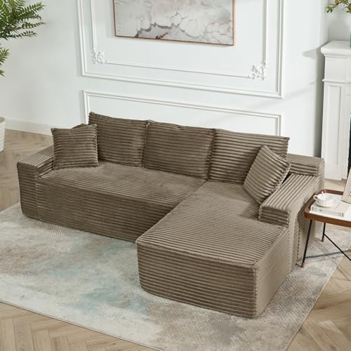 Image of 95 inch Boneless Couches for Living Room, L Shaped Comfy Cloud Modular Sectional Memory Foam Deep Seat Boneless Couch, No Assembly Required Boneless Sofa for Living Room with Right Facing Chaise, Brown