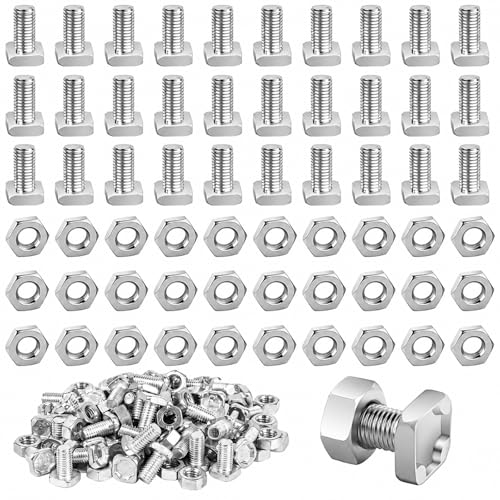 100 Pack Greenhouse Bolt & Nut Kit Aluminium Square Head Greenhouse Nuts and Bolts for Repairing Fixing Green House Accessories