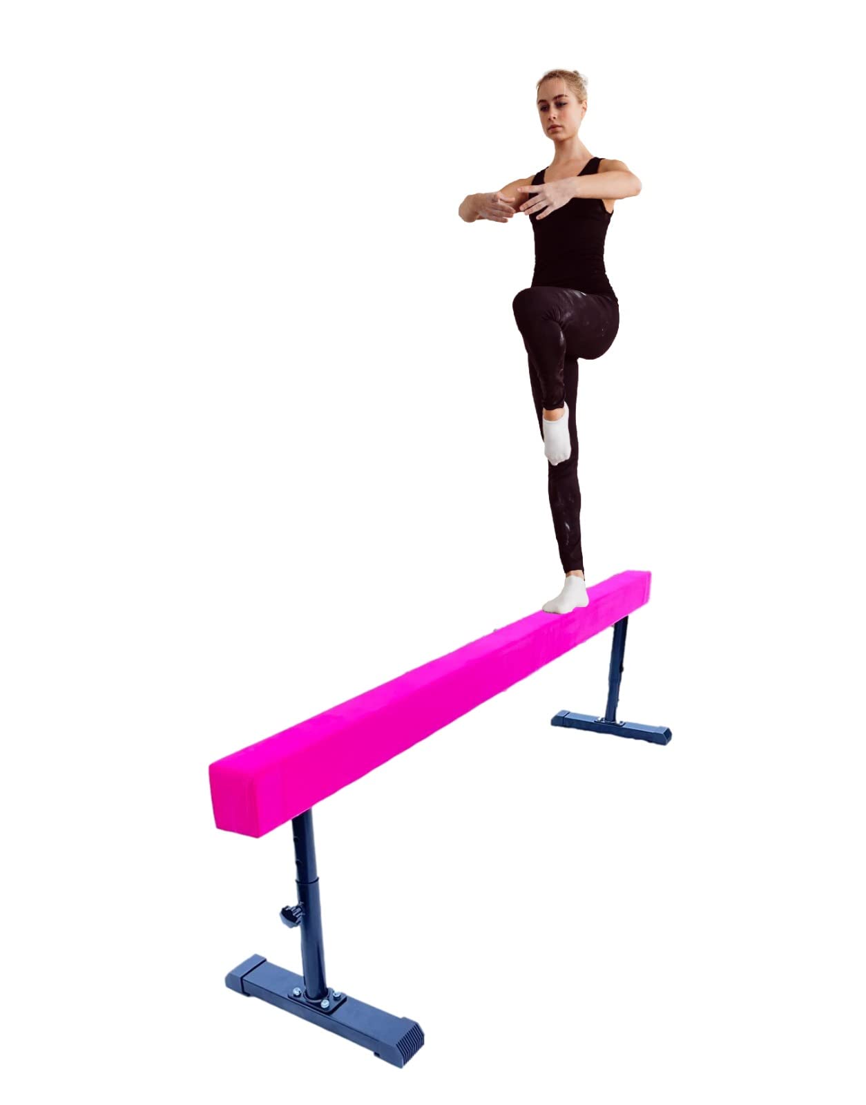ProGymnastic 8ft Adjustable Acrobatic Tube Beam, High/Low Floor Gymnastics Beam Equipment for Kids/Adults, Suede Gymnastic Beam Wood Core Expandable Legs Home Training for Gymnasts/Cheerleaders Pink