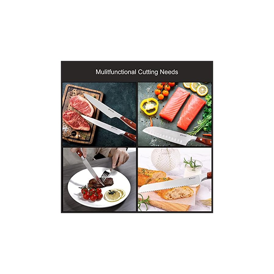 HISSF Kitchen Knife Set 18 Piece German High Carbon Stainless Steel Kitchen Knife Sets with Wooden Block, Full Tang Triple Rivet kitchen Knife Block Set for Gift, Chef Knife Set