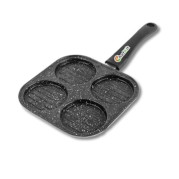 Versatile 4-Cavity Non-Stick Aluminium Grill Appam/Uttapam Maker with Attachable Bakelite Handle | Pancake Maker | Effortless Multicooking for Modern Kitchen