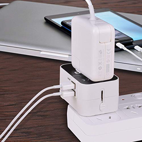 Travel Adapter, Worldwide All in One Universal Power Adapter AC Plug International Wall Charger with Dual USB Charging Ports for US EU UK AUS Europe Cell Phone (White) - Thumbnail 7