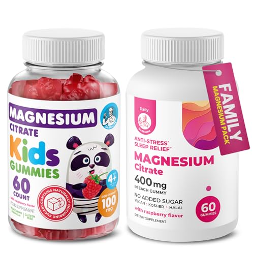 DR. MORITZ Calm Magnesium Gummies for Adults (400mg, 60 Count) and Kids Magnesium Gummies (60 Count) - for Relaxation Support - Sugar-Free & Non-GMO - Raspberry Flavor
