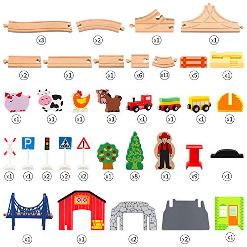 Jacootoys 80 STKS Houten Auto Tracks Set Magnetische Treinen Schuur op Boerderij Thema Educatieve Bouw Speelgoed voor Kids 3+Jaar Oude Meisjes Jongens - Image 7