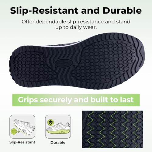 Image of AOV Wide Walking Shoes Women Arch Support Plantar Fasciitis Tennis Sneakers Orthotic Tennis Shoes for Workout Gym Black Size 8