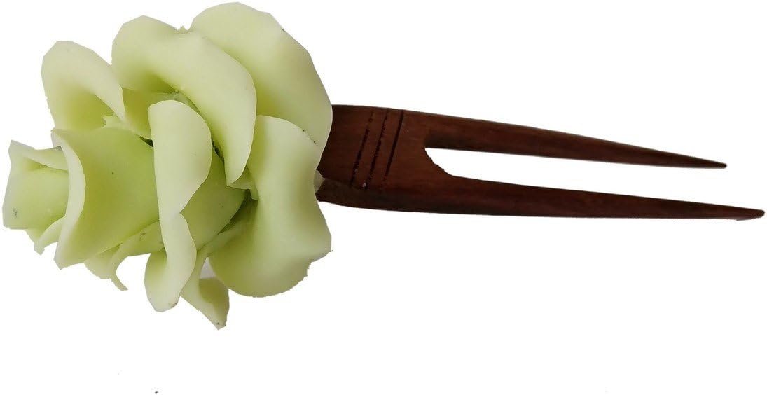 Unique Indian Crafts Handmade Proceline Dough Rose Flower Brown Wooden Juda Pin