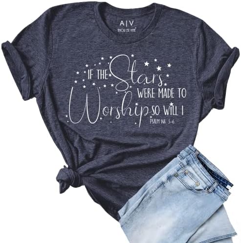 Faith T-Shirts | Christian T-Shirts| Casual Short Sleeve Graphic Tops (Blue_Stars Meant to Worship, Large)