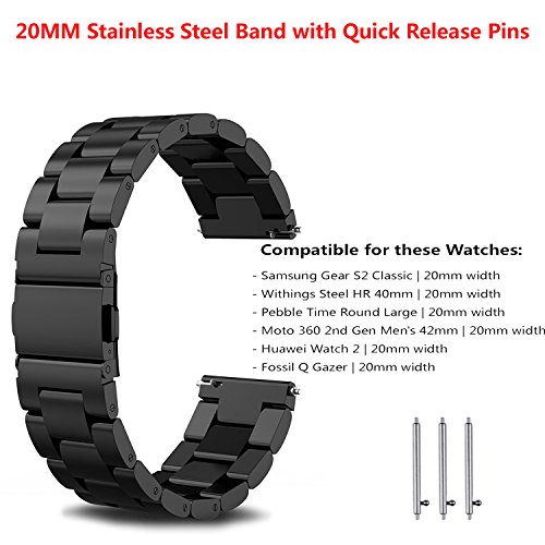 Torotop Compatible For Samsung Gear Sport/Galaxy Watch 42Mm Band/Galaxy Watch 3 41Mm /Galaxy Watch 4 Bands/Galaxy Watch 4 Classic 42Mm Bands 20Mm Stainless Steel Band(Black Metal) #TOP1