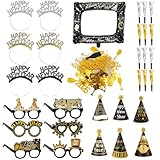 32 PCS Happy New Years Party Supplies 2026, Happy News Years Decorations Set, Festive Partys Supplies for Holiday Celebrations, Reusable and Durable New Year's Eve Party Decor