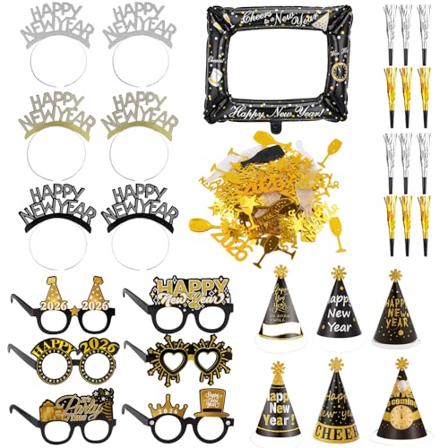 32 PCS Happy New Years Party Supplies 2026 Happy News Years Decorations Set Festive Partys Supplies for Holiday Celebrations Reusable and Durable New Years Eve Party Decor