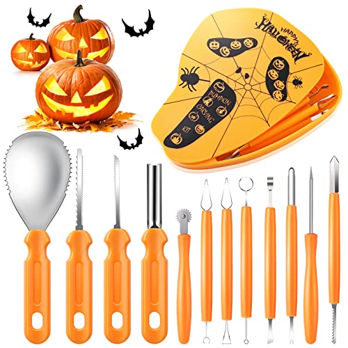 Kekilo Pumpkin Carving Kit,12 Pieces Professional Heavy Duty Stainless Steel Sculpting Tools Set...