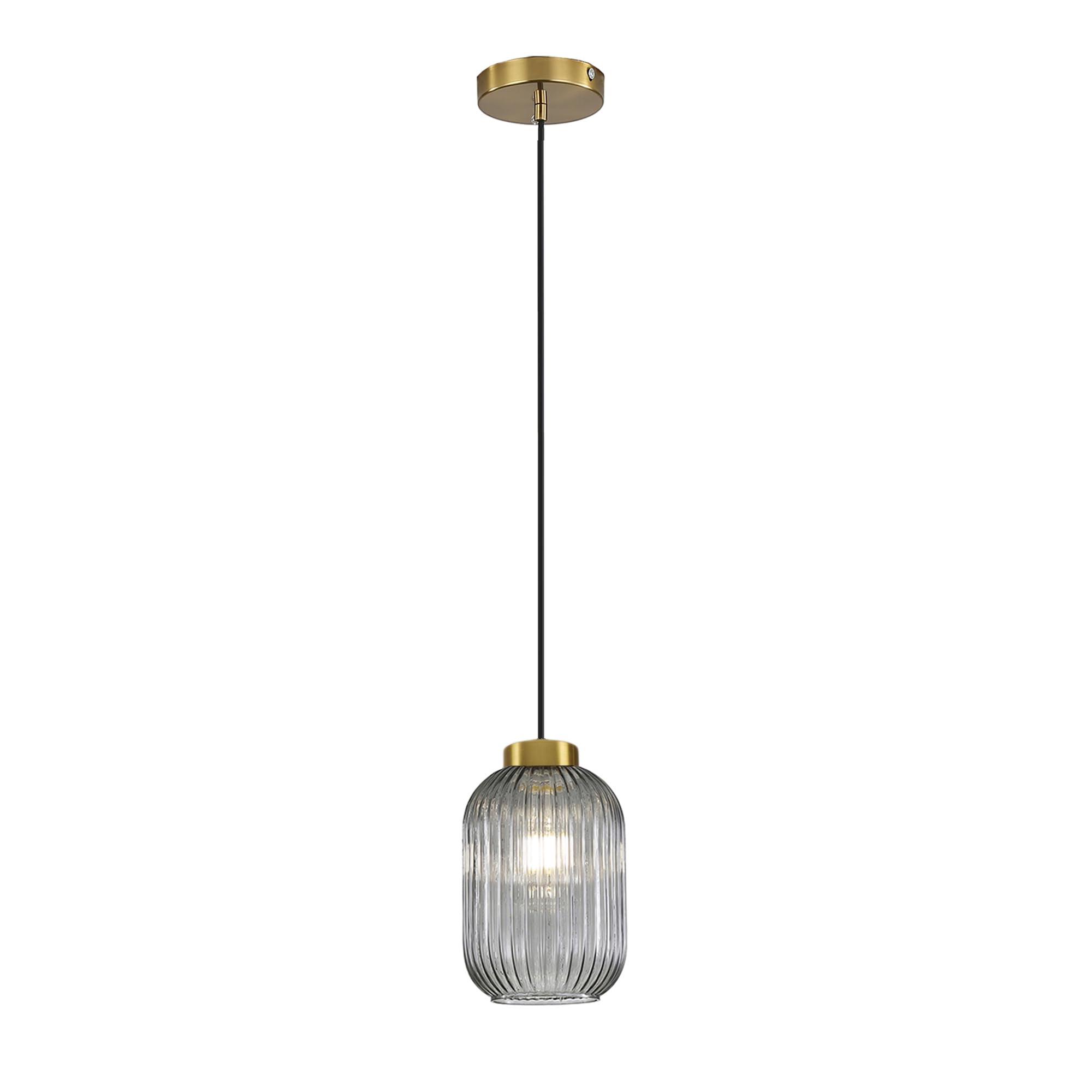 Suspension Moderne en Verre Strié avec Finition Dorée et Câble Noir, Luminaire Suspendu Élégant pour Salle à Manger, Chambre ou Cuisine, Lustre Pendant Design (Gris, 14cm)