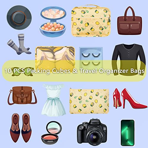 Organisateur Valise Sciphylia Lot De 10 Impermeables Pochettes De Voyage De Rangement Pour Vetement Chaussures Sous Vetements Cosmetiques Sacs Pour Femmes Hommes Citron Jaune