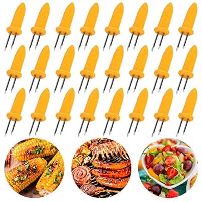 BigOtters 30PCS Corn Holders, Large Size Stainless Steel Corn Holder with Storage Box Twin Prong Sweetcorn Holder Corn on The Cob Skewers Fruit Fork for Kitchen Tool Outdoor Home BBQ Cooking