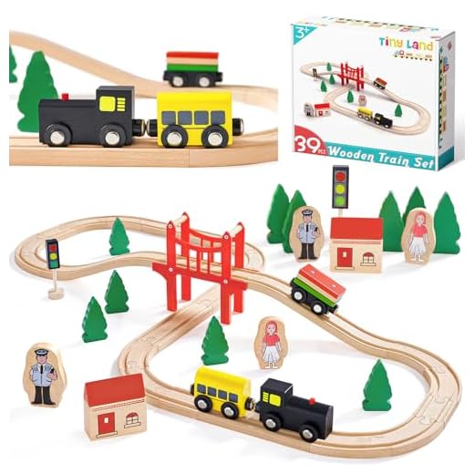 Tiny Land Pista Treno in Legno, Set Ferrovia in Legno (39 pcs) Pista Macchinine giochi legno bambini trenino natale