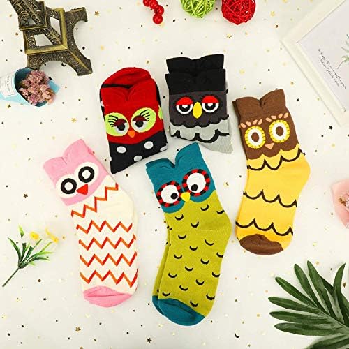 SUNNY SOCKS 5 Pairs of Women Owl Socks - Cotton Owl Animal Funky Novelty Funny Socks | Thick Warm Crew Wool Socks | Soft & Cozy Hiking Boot Socks | Cute Animal Winter Socks