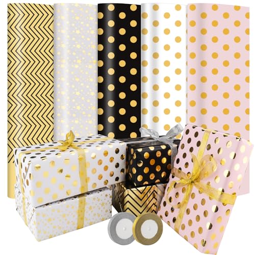 Diealles Shine 5 Rollen Geschenkpapier Set 43cm x 3m - Runde Motive für...