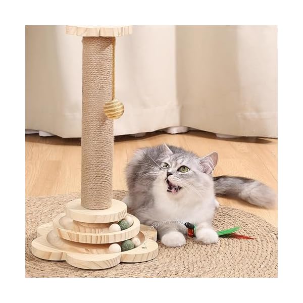 Katzenkratzbaum,Kratzbaum Klein mit Hängenden Ball & Feder für Katzen,Kratzbaum Katze mit 40cm-hoher Kratzsäule,3-in-1 Interaktives Katzenspielzeug Ausgestattet mit 2-lagigem Rollendrehteller – Bild 7