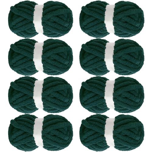 MABOZOO Chunky Yarn for Crocheting 8 Pack,Dark Green Fluffy Jumbo Chenille Yarn,Soft Plush Yarn Bulky,Giant Thick Fuzzy Yarn for Hand Knitting or Arm Knitting (31.7 yds,8 oz Each Skein)